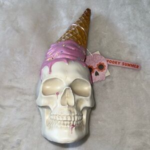 Summerween Skull Pink Melted Ice Cream Cone Decor